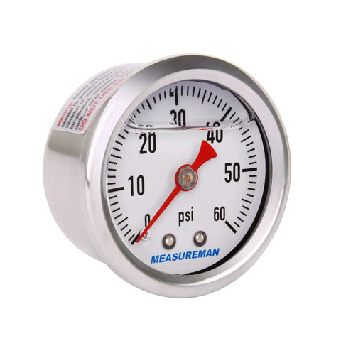 1.5 Inch Dial Liquid Filled Fuel Pressure Gauge With 304 Stainless Steel Case And Center Back Mount, 0 To 60 PSI
