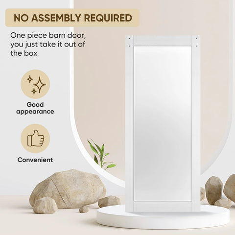 Front view of 32 Inch By 84 Inch Mirror Barn Door With 5.5 Foot Sliding Hardware Kit Included No Assembly Required, White