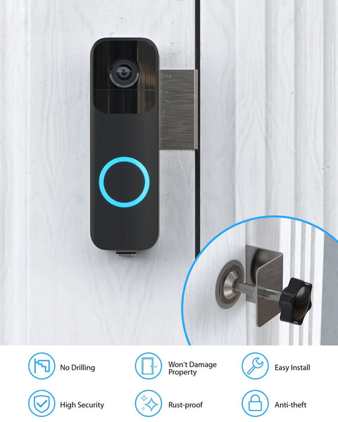 No Drill Anti Theft Doorbell Mount For Blink Video Doorbell, Durable Mounting Bracket For Apartments installed on door