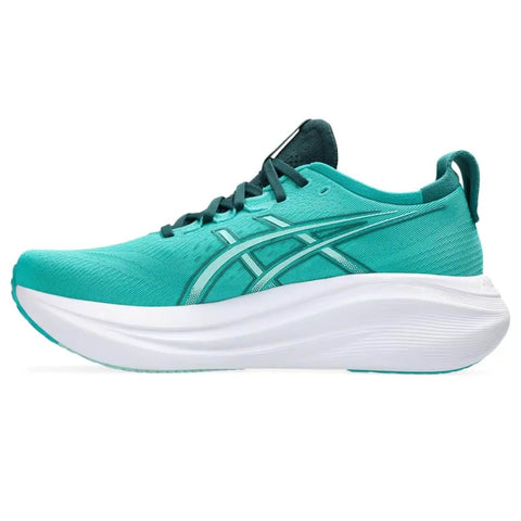 Gel Nimbus 27 Men's Running Shoes Size 9.5 Wave Teal Saxon Green Ultra Cushioned Ride With Engineered Jacquard Mesh Upper