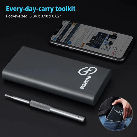Dope Micro Screwdriver Set 50 In 1 Precision Kit with S2 steel bits next to smartphone, showcasing pocket-sized case.