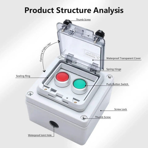 IP67 Outdoor Waterproof Button Switch Box With Emergency Stop Button Protective Cover Anti Misoperation Design