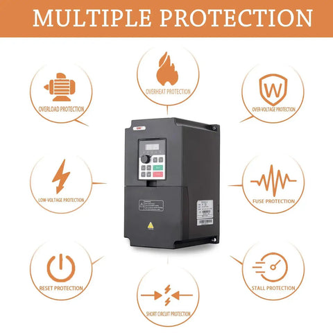 5.5KW VFD Inverter For CNC Spindle Motor Converts Single Phase To 3 Phase 220V 25A with multiple protection features