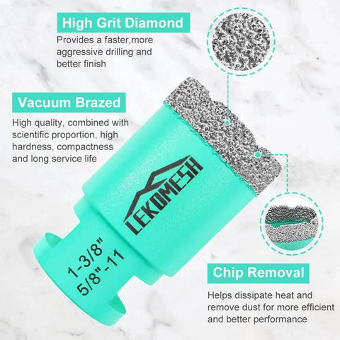 Front view of Pro Grade Diamond Core Drill Bit 1-3/8 Inch 35mm With 5/8-11 Thread Tile Hole Saw Cutter for granite and marble.