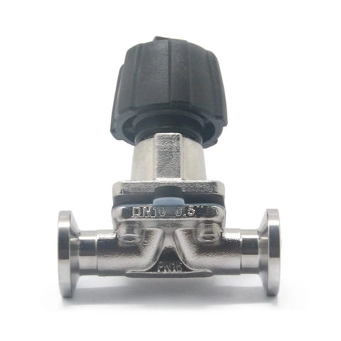 QiiMii SS316 tri-clamp diaphragm valve, 1/2 inch, stainless steel body with black knob