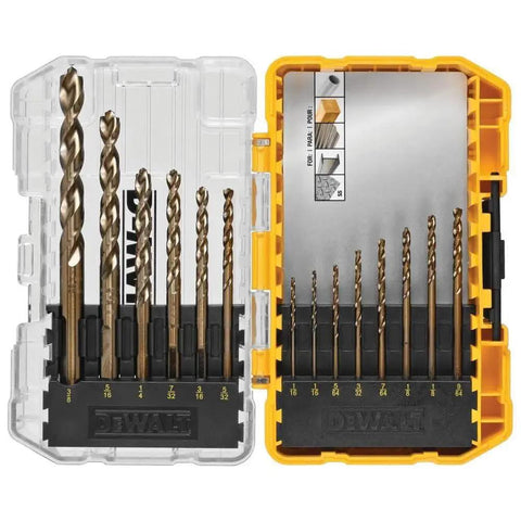 Cobalt Alloy Steel Drill Bit Set With Pilot Point, 14 Piece, For Wood Metal And I Beams, Connectable Bit Storage System
