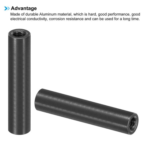 6 Pack M3 Aluminum Threaded Standoff Spacer Nuts 25mm Length Black Round Female Coupling 1/8 Inch ID x 3/16 Inch OD