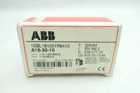 Single AC contactor A16-30-10-84 box, labeled 110-120 V AC coil, suitable for HVAC and switchgear applications