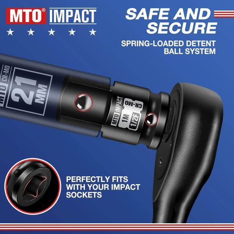 Close-up view of a Half Inch To One Inch Impact Socket Adapter for Wrenches and Ratchets, highlighting the detent ball system.