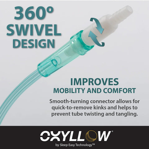 Oxyllow Premium Swivel Connector, 5 count, teal barbed oxygen tubing connector with 360° swivel for leak-free flow