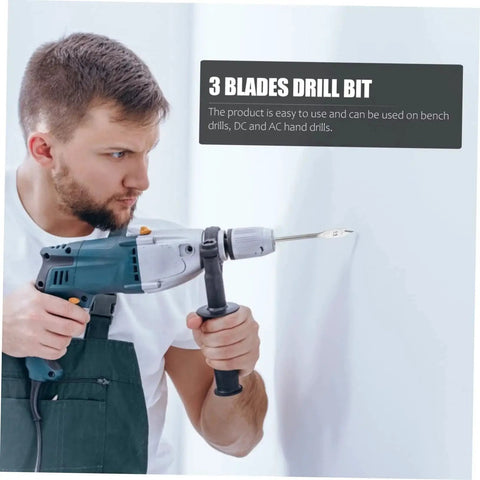 Man using drill with 3 blades drill bit for precision DIY work on wall