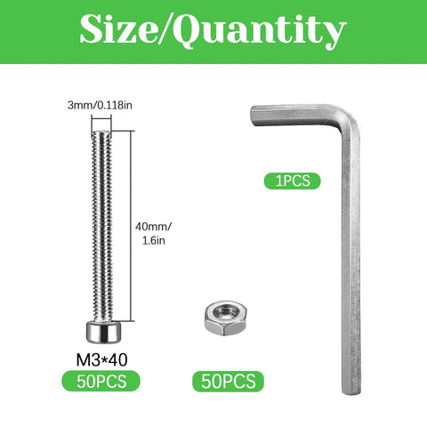 100 Pack M3 X 40mm Socket Head Cap Screws Kit In 304 Stainless Steel With Full Thread And Bright Finish, Allen Key Drive