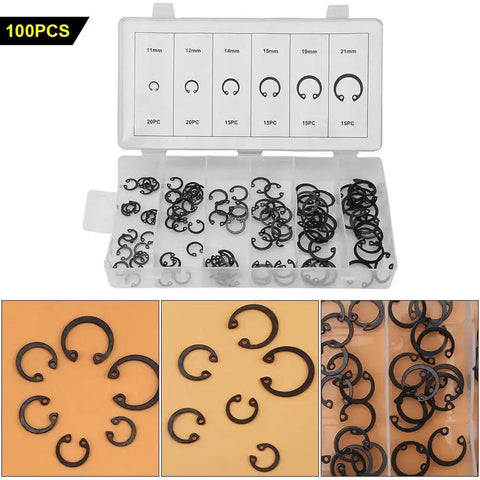 Six Size C Clips Snap Ring Assortment Kit 11mm To 21mm In Durable Metal With Box For Dowel Pins And Shaft Grooves Prevents Lateral Movement