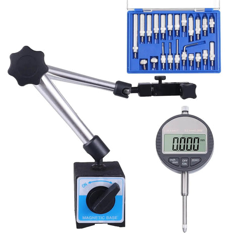 Electronic Digital Dial Indicator With Magnetic Base Holder 0-1 Inch Range, 0-25.4 Mm, 0.01 Mm And 0.0005 Inch Resolution, Switchable Inch And Mm Conversion, Zero Setting, Fine Adjustment Knob, Ideal For 3D Printers Lathe Woodworking