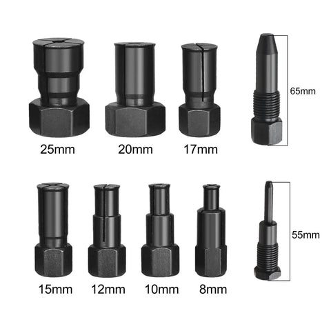 10 Piece Motorcycle Blind Bearing Puller Kit With Inner Bearing Extractor Collets 8mm To 25mm shown in various sizes
