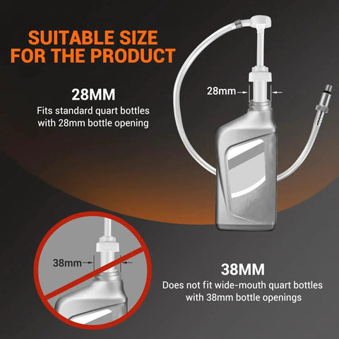 Lower Unit Gear Oil Pump For Quart Bottles 10cc Stroke 8mm And 10mm Adapters with 28mm bottle cap compatibility
