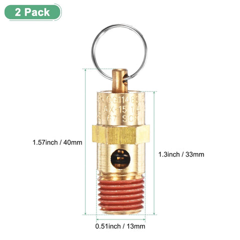 2-pack brass air compressor pressure relief safety valve, 1/4 in NPT male, 175 PSI, auto vent, by Amazon