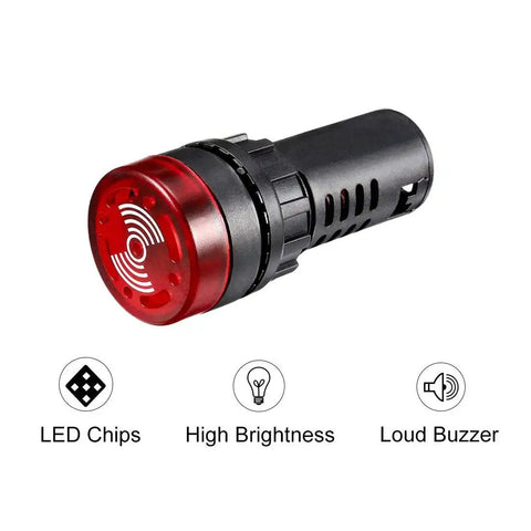 Red Light With Buzzer Panel Mount Alarm Indicator 12V ACDC 22mm for Electrical Control Panels HVAC and DIY Projects LED Buzzer Flame Resistant