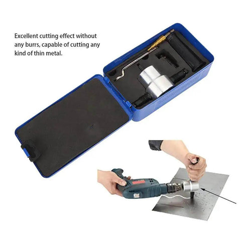 6 Piece Nibbler Cutterm Carbon Steel Metal Sheet Cutter Set With Double Head Cutter Tool in blue case shown during use