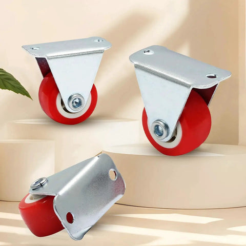 Rigid 1 Inch Caster Wheels Set for Furniture and Cabinets Non Swivel Fixed Plate Casters displayed in three angles