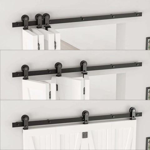 52 Inch Bi Folding Barn Door Hardware Track Kit For Four Doors Under 12.5 Inches Wide Panels Accordion Style Space Saving Heavy Duty Track System With Smooth Operation Doors Not Included installed view