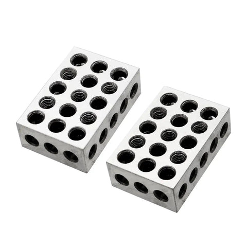 Pro Grade Ultra Precision Pair Of Parallel Blocks Set With 23 Holes And 0.0001 Inch Tolerance, 1 By 2 By 3 Inch Steel V Blocks