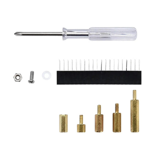 All In One M2.5 Brass Standoff Kit With Box For Raspberry Pi Includes 220 Pcs Hex Spacers Nuts Screws Acrylic Washers Male And Female Hardware And Screwdriver image showing various components