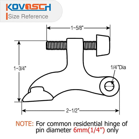 Diagram of 2 Pack Hinge Pin Door Stopper Brushed Satin Nickel Adjustable Heavy Duty with dimensions.