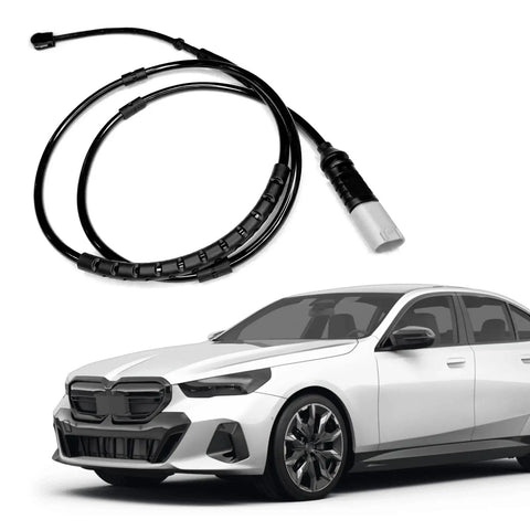 Brake pad wear sensor cable for BMW; black wiring harness and white BMW sedan shown