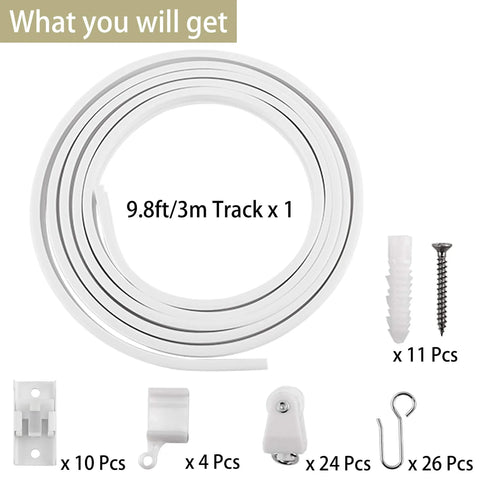 Easy Glide Ceiling Curtain Track System Flexible Durable Design For Effortless Gliding kit components with rollers and screws