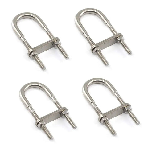 304 Stainless Steel U Bolt Set M5x78mm, four pieces displayed, rust proof marine boat deck hardware, heavy duty and durable.