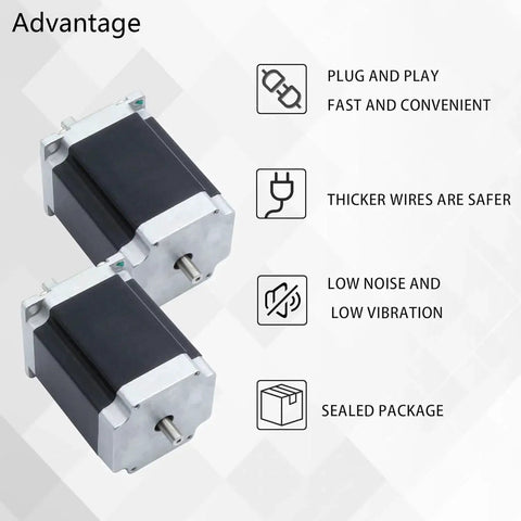 Dual Shaft Nema 23 Stepper Motor 270 Oz In Torque 76mm Size 1.8 Degree Step 3A Current, advantages shown beside motors