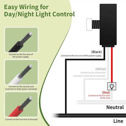 Wiring diagram for 3 Piece Dusk To Dawn Sensor Switch For Outdoor Lighting 120 277V IP65 Waterproof Photo Cell Automatic On Off