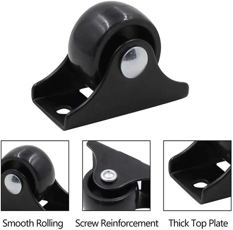 12 Pack 1 Inch Rigid Fixed Non Swivel Caster Wheels With Metal Top Plate For Furniture Black, 5 Kg Load Per Wheel, Includes Mounting Screws And Screwdriver, Hard Plastic Wheels, Durable Furniture Casters