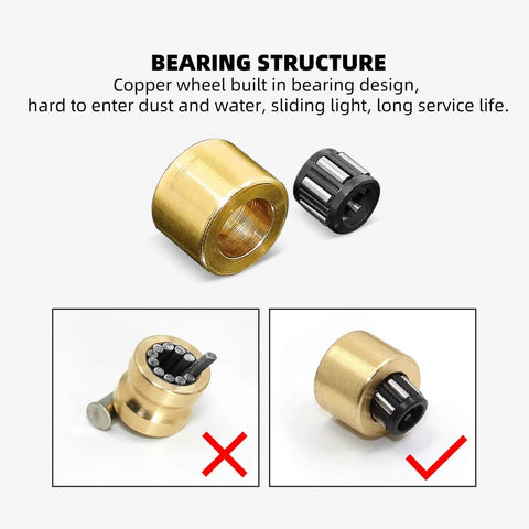 Image showing copper wheel bearing structure with stainless steel components, illustrating design of 4 Pack Sliding Patio Door Rollers Replacement.