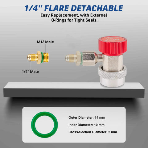 PPKBBEB 2-piece R134a refrigerant adapter and hose fittings set for automotive A/C, 1/4 flare with green O-ring