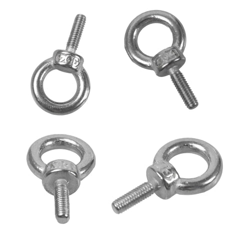 Four 12 Pack M3 Stainless Steel Eye Bolts For Lifting, Heavy Duty Ring Shaped Eye Bolts on display, showcasing 7mm inner diameter