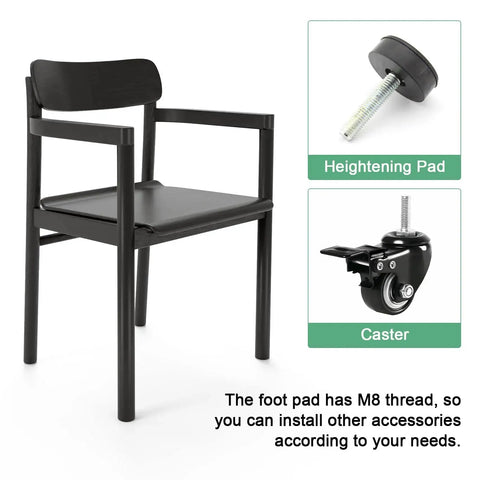 Six Pack Round Tube Inserts With M8 Thread For 1 Inch Outer Diameter Plastic Tubing, showing heightening pad and caster options.
