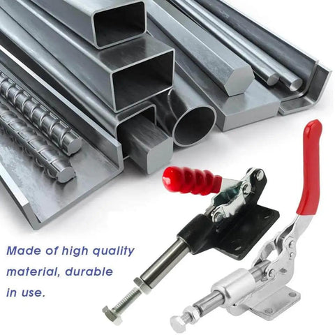Adjustable Toggle Clamp Beefy Heavy Duty Push Pull Action Quick Release With 180 Kg Capacity, Red and Silver, side view