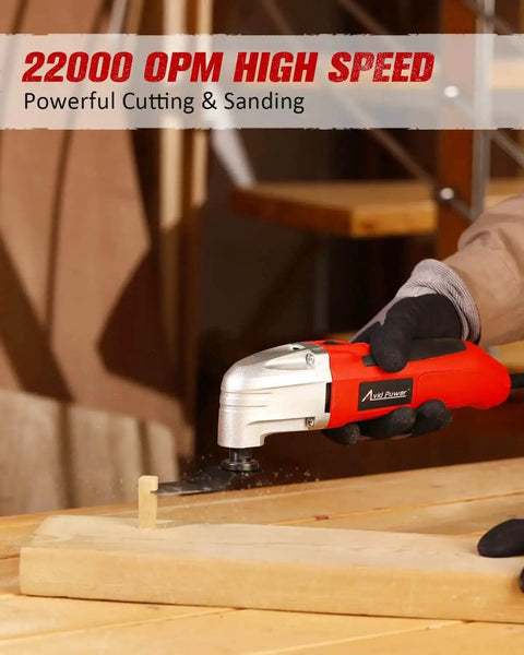 Person using Beast Oscillating Multi Tool With 22000 OPM And 3 Degree Oscillation, 2A Motor For Cutting, Sanding, Grinding And Scraping, Red