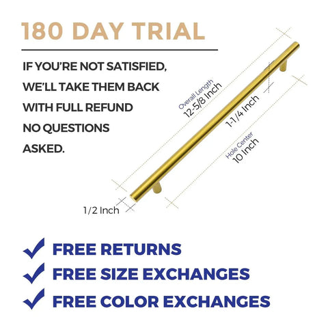 Brushed Gold Cabinet Handles 10 Inch Set Of 5 Stainless Steel Drawer Pulls For Modern Kitchen Cabinets image with measurements and guarantees