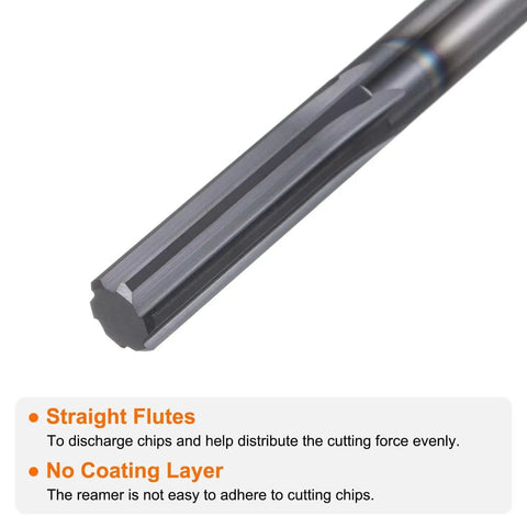 Close-up of Carbide Chucking Reamer 0.335 Inch Diameter Straight Flute Straight Shank Tool, showing straight flutes and uncoated finish.