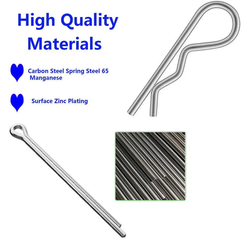 300 Piece Cotter Pin And R Clip Set For Car And Home Use With Zinc Plated Steel Fasteners Includes Multiple Sizes visible in detail