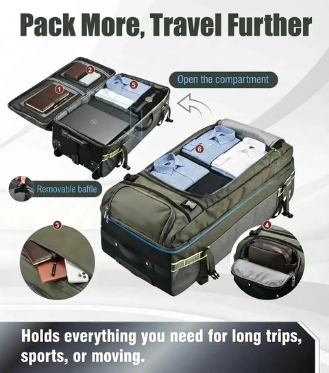 100L Extra Large Rolling Duffel Bag With Wheels And Handle For Business Travel And Student Relocation Heavy Duty 1600D PVC Luggage Open Compartments