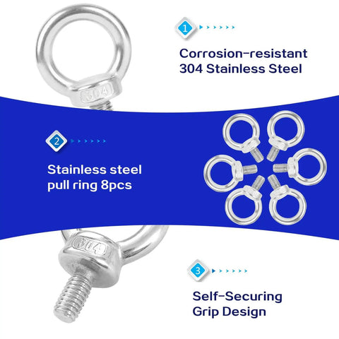 8 Pack M6 Eye Bolts, Beefy Heavy Duty Stainless Steel Eyebolts For Lifting Machinery And Outdoor Use, corrosion resistant 304 stainless