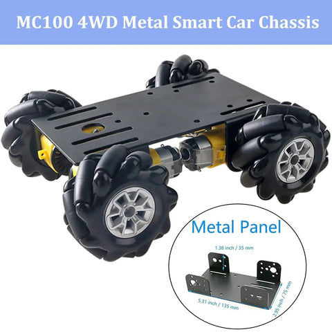 4WD Mecanum Wheel Car Chassis Kit with TT Motors and Remote Control, featuring 60mm wheels on black metal frame for Arduino projects