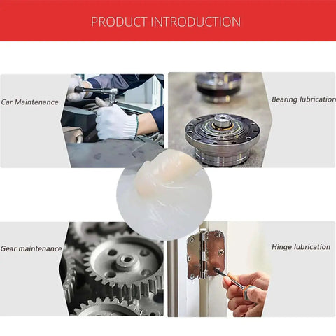 High Temp 3D Printer Gear Grease To Cut Noise And Beef Up Performance On Ender 3 S1 Prusa MK4 CR10 Linear Rails CNC Machines And Electric Motors Low Friction For Smooth Quiet Operation, demonstrating uses in car and gear maintenance, bearing and hinge lubrication.