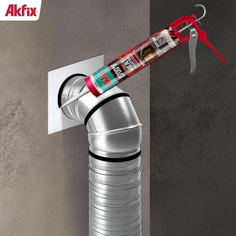 Heat Fighter Black Fireplace Sealant Withstands Up To 2700F Direct Flame Sealing cartridge applied on metal duct joint