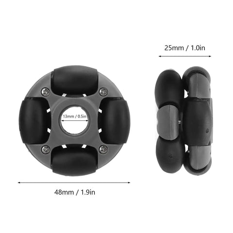 360 Degree Omni Directional Wheel For Robots Nylon 48mm Wheel With Dope 360 Degree Rotation Black And Gray Load 2 Kg