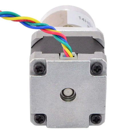 Beefy Torque NEMA 14 Stepper Motor With 50.9:1 Planetary Gearbox for CNC, front view showing wiring and compact design